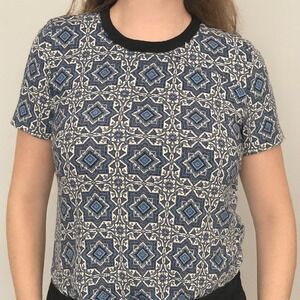 Topshop  Blue White Print Short Sleeve Casual Size US‎ 2 UK 6